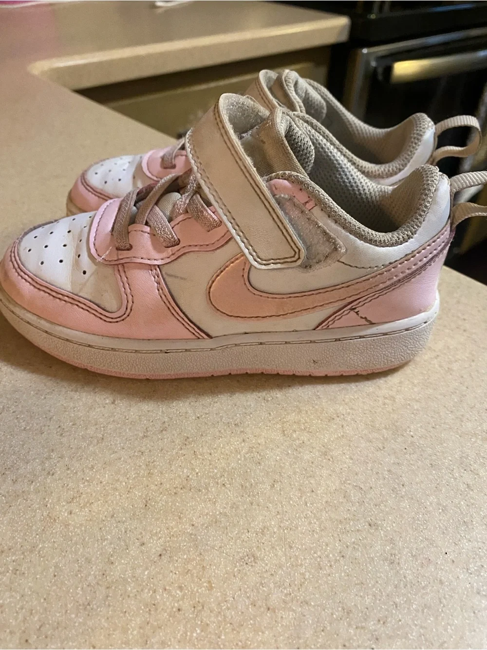 Nike Kids Pink and White High-Top Sneakers with Hook-and-Loop Strap